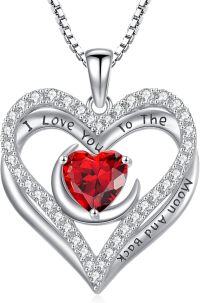 wholesale 925 Sterling Silver 12 Birthstone Double Heart Necklace for Women-1-Jan-Garnet