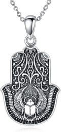 wholesale 925 Sterling Silver Evil Eye Scarab Hamsa Hand Pendant Necklace with Lotus Design-0-0
