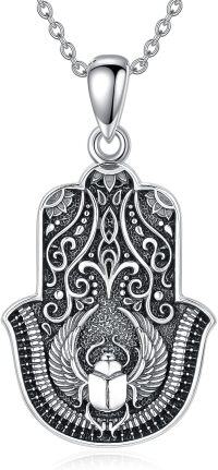 wholesale 925 Sterling Silver Evil Eye Scarab Hamsa Hand Pendant Necklace with Lotus Design-Style2