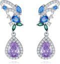 wholesale 925 Sterling Silver Purple Blue Green Teardrop Gemstone Drop Earrings-0-0