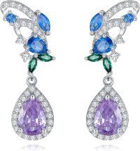 wholesale 925 Sterling Silver Purple Blue Green Teardrop Gemstone Drop Earrings-Butterfly-Blue