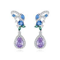 wholesale 925 Sterling Silver Purple Blue Green Teardrop Gemstone Drop Earrings-Butterfly-Blue