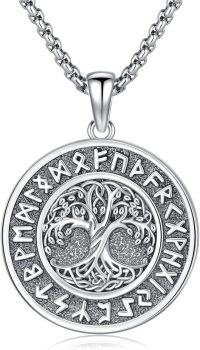 wholesale 925 Sterling Silver Norse Jewelry - Vegv¨ªsir & Tree of Life Compass Pendant with Wolf and Mjolnir Charm -A- Viking Tree of Life Necklace A