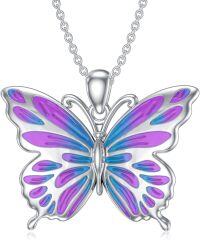 wholesale 925 Sterling Silver Purple & Blue Enamel Butterfly Pendant Necklace for Women-Purple Butterfly