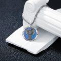 wholesale 925 Sterling Silver Blue Opal Saint Raphael Angel Prayer Medal Pendant Necklace -0-3