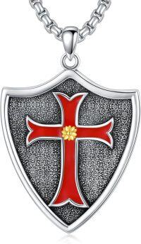 wholesale 925 Sterling Silver &  Knights Templar Cross Shield Pendant 26 Chain Armor of God Bible Verse Gift-A-Knights Templar Shield