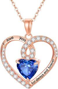 wholesale 925 Sterling Silver Birthstone Forever Love Heart Pendant Necklace for Women-Rose Gold-09-Sep