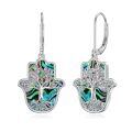 wholesale 925 Sterling Silver Metal Hamsa Tree Of Life Abalone Shell Evil Eye Dangle Earrings-0-0
