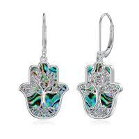 wholesale 925 Sterling Silver Metal Hamsa Tree Of Life Abalone Shell Evil Eye Dangle Earrings-Tree of Life