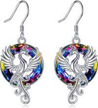 wholesale 925 Sterling Silver Peacock Dangle Drop Earrings w/Multicolor Crystal Stones for Women Girls Mom Daughter Gift-phoenix volcanic crystal earrings