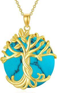 wholesale 14K Gold Sterling Silver Jade Tree of Life Necklace for Women-1A-Tree of Life-Gold-Turquoise-1A-Tree of Life-Gold-Turquoise