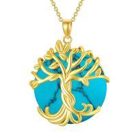 wholesale 925 Sterling Silver Tree Of Life Pendant Necklace Wholesale With Green Gemstone-1A-Tree of Life-Gold-Turquoise-1A-Tree of Life-Gold-Turquoise