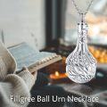 wholesale 925 Sterling Silver Ball Heart Urn Pendant with Funnel and Chain - Keepsake Memorial Jewelry for Ashes Cremation-0-1