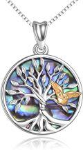 wholesale 925 Sterling Silver Abalone Shell Tree of Life Owl Pendant Necklace for Women-0-0