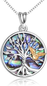 wholesale 925 Sterling Silver Abalone Shell Tree of Life Owl Pendant Necklace for Women-A-Silver owl tree necklace