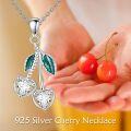 wholesale 925 Sterling Silver Heart-Shaped Crystal Fruit Charm Necklace with Green Leaves and Chain for Women Girls s-0-5