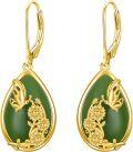 wholesale 14K Gold Plated Sterling Silver Round Natural Jade Earrings for Women-0-22