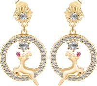 wholesale Gold Deer & Snowflake Design 925 Sterling Silver Austrian Crystal Dangle Earrings Hypoallergenic-A - Christmas Rudolph