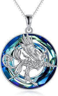 wholesale 925 Sterling Silver Blue Crystal Phoenix Pendant Necklace for Women-Style-2-Phoenix Necklace with Blue Circle Crystal