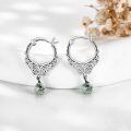 wholesale 925 Sterling Silver Green Moss Agate & Carved Butterfly Design Dangle Drop Earrings for Women Girls  4cm Long-0-2