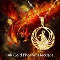 wholesale 14K Gold Round Cutout Phoenix Bird Charm Pendant Necklace for Women and Girls-0-5