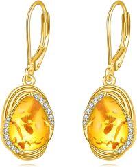 wholesale 925 Sterling Silver White Gold Plated 12mm Boho Amber Earrings, Bright Color Gift for Women Men-Drop-amber