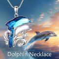 wholesale 925 Sterling Silver Blue Crystal Dolphins Pendant Necklace with Chain 45cm-0-2