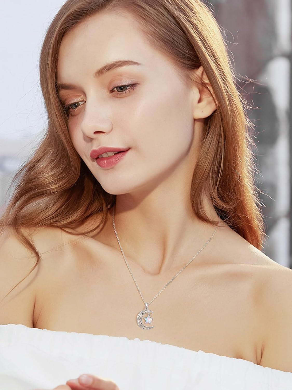 Sterling Silver Moon Star Necklace Celestial Pendant for Women-0-4