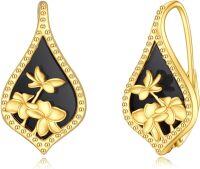 wholesale 925 Sterling Silver Black Onyx Flower Drop Earrings Gift for Her-Plumeria Earrings