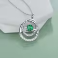 TOUPOP Sterling Silver Emerald Double Circle Pendant Necklace-0-5
