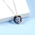 wholesale 925 Sterling Silver Cute Pig Pendant Necklace Rainbow Crystal Circle Women Jewelry-0-1