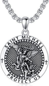 wholesale 925 Sterling Silver Saint Michael Pendant with Archangel Cross and 24+2 Extender Chain Necklace for Men Women Protection -A04-St Michael