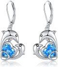 wholesale 925 Sterling Silver Heart-Shaped Dolphins Drop Earrings - Ocean Inspired Gift for Her-0-0