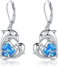 wholesale 925 Sterling Silver Heart-Shaped Dolphins Drop Earrings - Ocean Inspired Gift for Her-dolphin 1