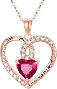 wholesale 925 Sterling Silver Birthstone Forever Love Heart Pendant Necklace for Women-Rose Gold-07-Jul