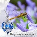 wholesale 925 Sterling Silver Blue Crystal Heart Locket with Dragonflies and Scrollwork Pendant Necklace for Women-0-5