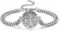 wholesale 925 Sterling Silver Saint Benedict Medal Charm Bracelet with Extender Chain for Men Women Boys Girls (Silver)-0-0
