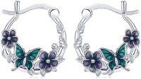 wholesale 925 Sterling Silver Floral Butterfly Huggie Hoop Earrings for Women s-Butterfly&Flower
