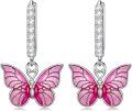 wholesale 925 Sterling Silver Pink Enamel Butterfly Drop Huggie Hoop Earrings for Women - 6 Designs-0-0