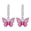 wholesale 925 Sterling Silver Pink Enamel Butterfly Drop Huggie Hoop Earrings for Women - 6 Designs-0-0