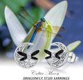 wholesale 925 Sterling Silver Celtic Moon Dragonfly Stud Earrings with Black Enamel and Cubic Zirconia - Irish  for Women-0-6
