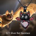 wholesale 925 Sterling Silver Red Crystal Heart Bat Pendant Necklace Gothic Halloween s for Women-0-5