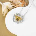 wholesale 925 Sterling Silver Bee Honeycomb Pendant Necklace Two Tone Gold Enamel Daisy Flower-0-4