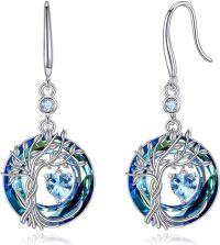 wholesale Sterling Silver Gemstone Tree of Life Dangle Earrings Birthstone Gift for Her-03-Mar-Aquamarine