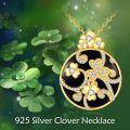 wholesale 925 Sterling Silver Black Onyx Flower Round Pendant Necklace with CZ Stones and Gold Plating-0-2