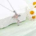wholesale 925 Sterling Silver and Rose Gold Plated Celtic Knot Cross with Cubic Zirconia Accent Pendant Necklace for Women-0-2