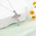 wholesale 925 Sterling Silver and Rose Gold Plated Celtic Knot Cross with Cubic Zirconia Accent Pendant Necklace for Women-0-2