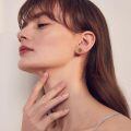 wholesale 14k Gold Round Black Opal Stud Earrings Four Prong Set For Women-0-1