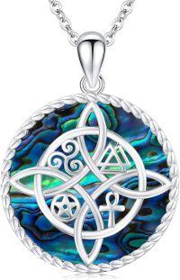 wholesale 925 Sterling Silver Celtic Triquetra Pendant with Abalone Shell and Malachite Stone Necklace-B1-Abalone Shell