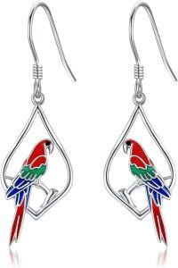wholesale 925 Sterling Silver Parrot Teardrop Enamel Dangle Earrings for Women-parrot